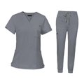 thumbnail image 1 of lionlar Nursing Uniforms Scrub Set V Neck Tops Jogger Pants Work suits for Healthcare Gray, 1 of 9