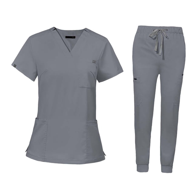 lionlar Nursing Uniforms Scrub Set V Neck Tops Jogger Pants Work suits for Healthcare Gray