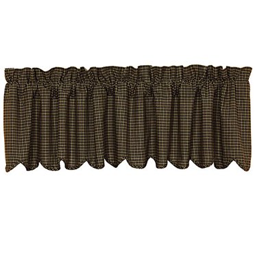 VHC Brands Kettle Grove Plaid Scalloped Valance 16x72 Country Curtain, Country Black