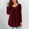thumbnail image 2 of Pompotops Femmes Casual Couleur Unie Manches Longues Col Rond Basique Confortable Tunique T-Shirts, 2 of 7