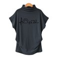thumbnail image 1 of Femme Col Roulé Manches Courtes Coton Imprimé Blouse Décontractée Haut T-Shirt Grande Taille, 1 of 6