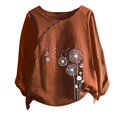 thumbnail image 4 of CHUANK Hauts pour Femmes en Liquidation à Moins de 10$ Hauts pour Femmes Décontractés Printemps Été Manches Longues Coton Lin Imprimé Graphique Pissenlit Col Rond Blouses Vintage Grande Taille, 4 of 4