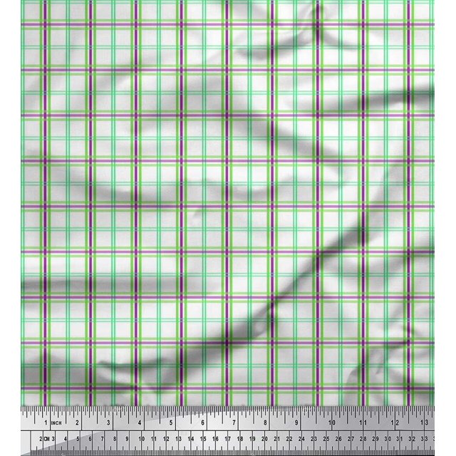 Soimoi Green Georgette Viscose Fabric Window Pane Check Print Sewing Fabric Yard 42 Inch Wide