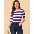 thumbnail image 2 of INSPIRE CHIC Chemises Rayées pour Femmes Coupe Ajustée Manches au Coude T-Shirt Col Bateau TP Violet Blanc, 2 of 5