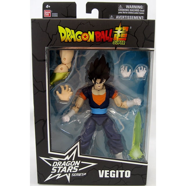 Dragonball Super 6 Inch Action Figure BAF Broly Dragon Stars Series 8 - Vegito by Bandai. This highly detailed and articulated action figure stands at 6 inches tall and features Vegito from the Dragonball Super Series 8. The figure comes in a window box packaging and includes interchangeable hands and accessories, allowing for dynamic posing. The packaging displays bilingual or trilingual labeling, depending on availability.