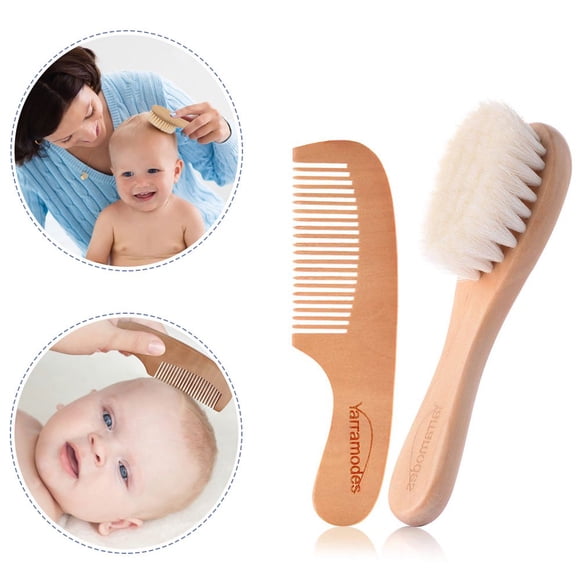 MesaSe Ensemble Brosse et Peigne pour Cheveux de Bébé pour Nouveau-Nés et Tout-Petits, Peigne en Bois Souple, Ensembles de Soins