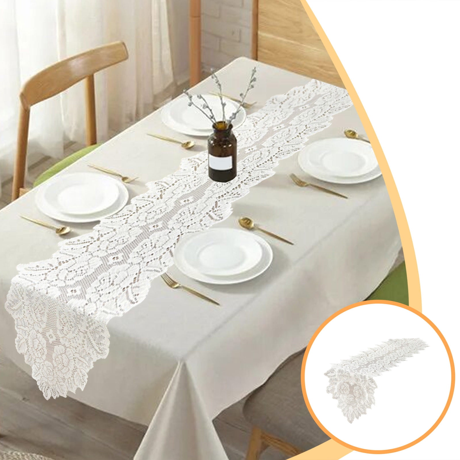 Dvkptbk Table Runner White Hollow Lace Table Flag Beautiful Flower Tablecloth Table Flag Home Dining Table Decoration 13.78X45.28 Inches Kitchen Essentials