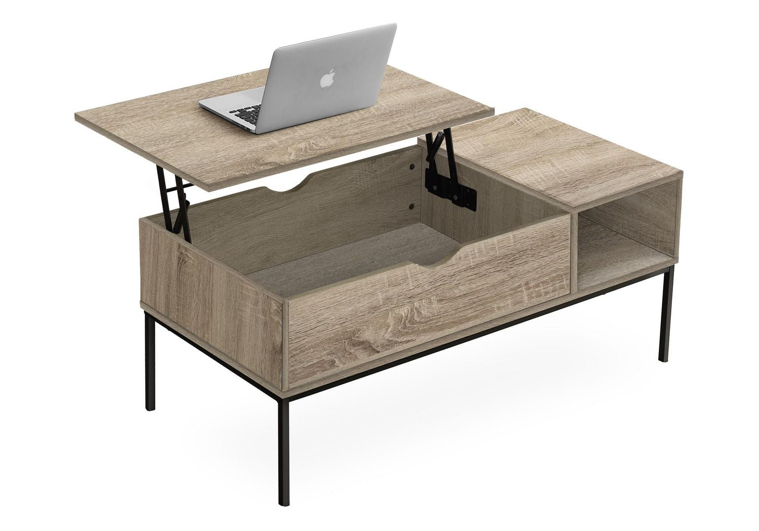 Monarch Specialties Table Basse, 42" L, Rectangulaire, Cocktail, Toit Relevable, Taupe Foncé, Métal Noir, Contemporain, Moderne