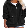thumbnail image 1 of SLADYGLO Women Full Zip Sherpa Lined Front Pockets Drawstring Fuzzy Hoodie, 1 of 3