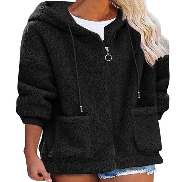 SLADYGLO Women Full Zip Sherpa Lined Front Pockets Drawstring Fuzzy Hoodie