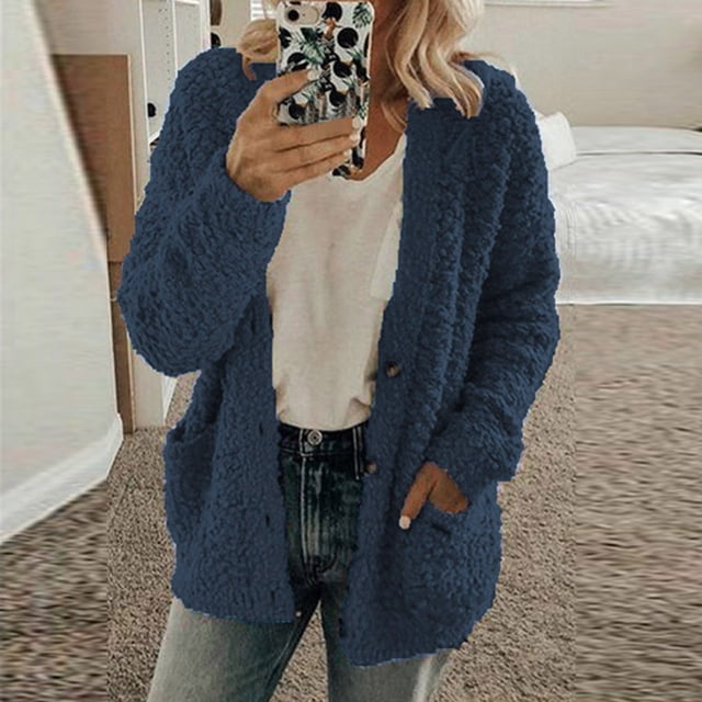 LSLJS Women's Plus Size Plush Cardigan Sweaters Casual Oversized Open Front Long Cardigans Button Up Outerwear