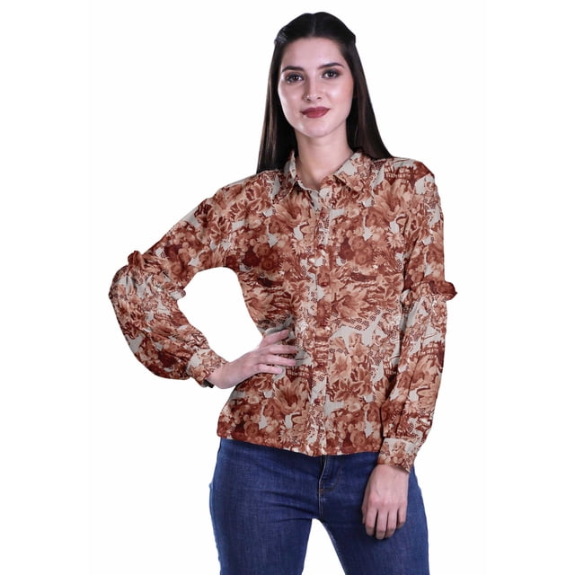 Moomaya Chemise Boutonnée Col Classique Manches Longues Haut d'Été Tenue Décontractée
