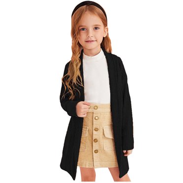 Ketyyh-chn99 Toddler Kids Girls Boys Long Sleeve Basic T Shirt Toddler Kids Baby Girls Knitted Sweater Long Sleeve Cardigan Open Front Coats Fall Winter Solid Long Jacket for 3-4 Years,Black