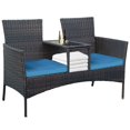 thumbnail image 1 of TOYTEXX Patio Loveseat Set, 2-Seat Outdoor Rattan Bench with Storage Compartment, Cushions Included, Weather-Resistant PE Rattan & Steel Frame, Blue, 1 of 6