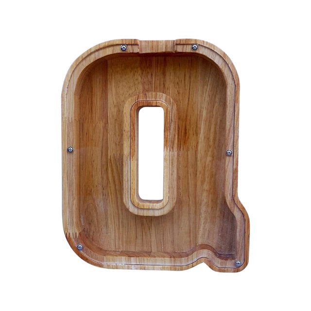 Wooden English Letter Savings Can with Transparent Glass Front for Coin Storage