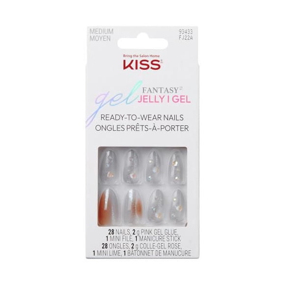 KISS Gel Fantasy - Fake Nails - Grey - Jelly Princess - Almond - Medium