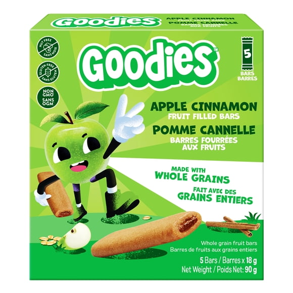 Goodies Apple Cinnamon Fruit Filled Bars, Whole Grain Gluten Free Snack for Kids 4+ Years, Nut Free, Source of Fibre, 18g Bar (5 Pack), 90g
