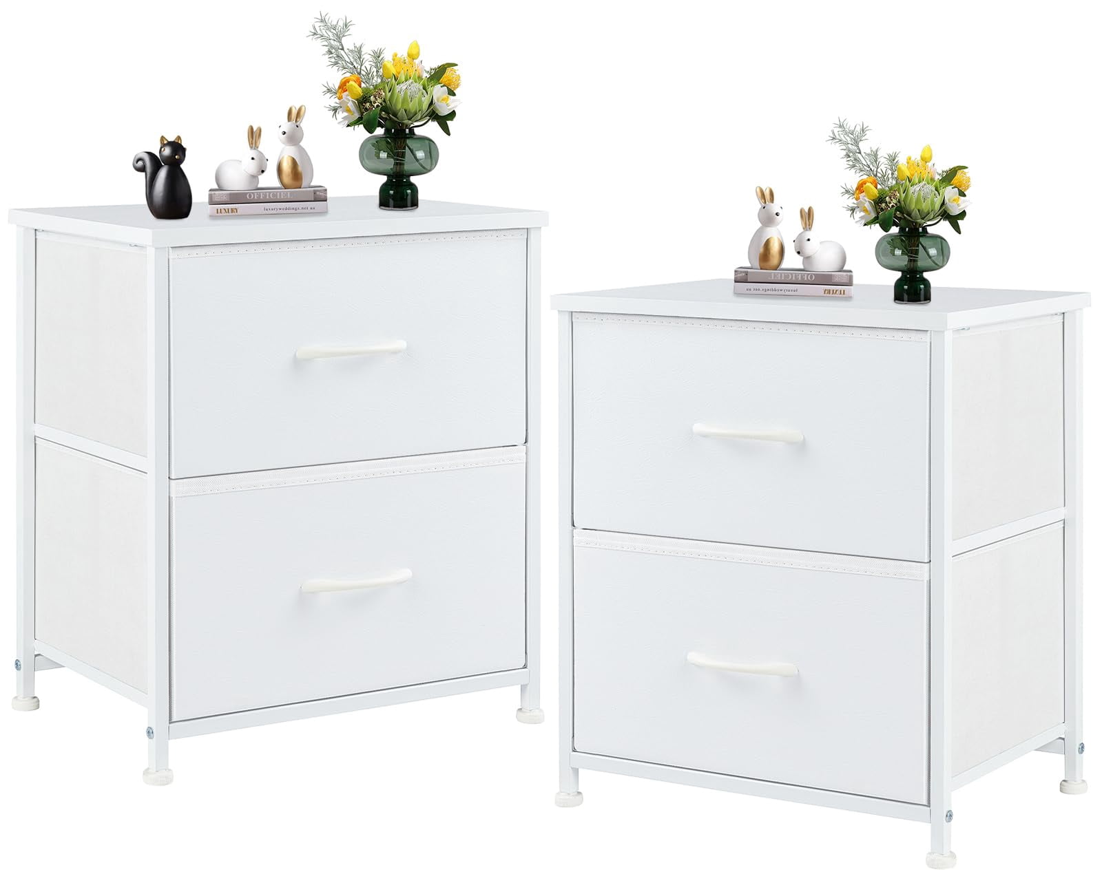 Sweetcrispy Nightstand Set of 2 with 2 Storage Drawers 20"" Height Small Bed Side Furniture End Table Wooden Top Fabric Cabinet Kids Mini Dresser for Bedroom Closet Entryway College Dorm