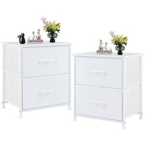 Sweetcrispy Nightstand Set of 2 with 2 Storage Drawers 20"" Height Small Bed Side Furniture End Table Wooden Top Fabric Cabinet Kids Mini Dresser for Bedroom Closet Entryway College Dorm