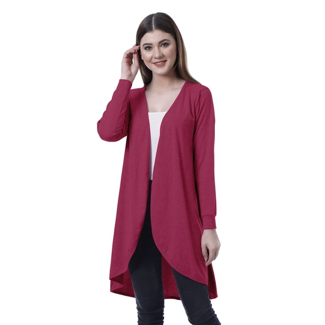 Moomaya Womens Full Sleeve Hi-Lo Shrug Rounded Hem Long Cotton Summer Cardigan
