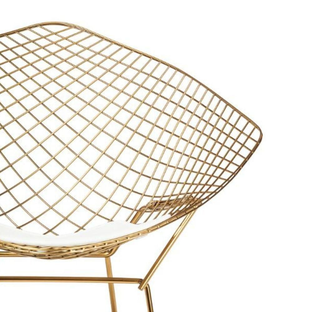 Chaise longue en métal de style Bertoia en chrome avec coussin inclus, chaise longue de salon en métal chromé brillant