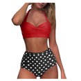 thumbnail image 2 of Leutsin Women Vintage Swimsuit Two Piece Retro Halter Ruched High Waist Print Bikini Set, 2 of 7