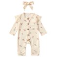 thumbnail image 1 of Xingqing 2 Pcs Combinaison à Manches Longues Imprimé Floral Col Rond Bouton pour Bébé Filles, 1 of 9