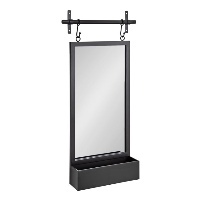 Kate and Laurel Gammons Wall Mirror with Shelf, Black 18x39