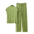 thumbnail image 1 of Timegard Ensembles de Pyjamas pour Femmes 2 Pcs Col Montant Mi-Haut T-Shirt à Manches Courtes Pantalon à Jambe Grand Tenues Vêtements de Détente, 1 of 3