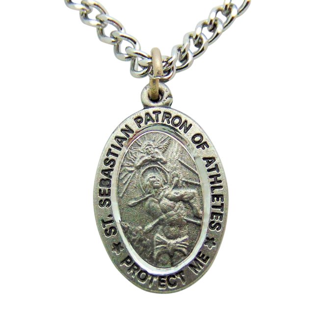 Westmon Works Saint Sebastian Pewter Medal 3/4 Inch Long with Stainless Steel Chain Boxed