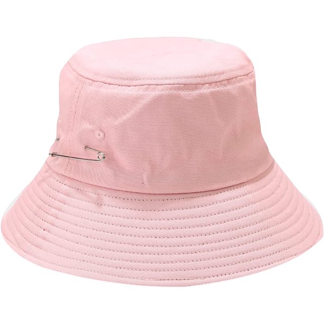 LinYooLi Large Bucket Hat Women Big-Brimmed Fisherman Hat Unisex Pure Color Basin Caps with Adjustable Chin Strap Pin Decorate