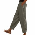 thumbnail image 1 of Timegard Womens Pants Elastic High Waist Lightweight Side Button Solid Color Lounge Trousers with Pockets, 1 of 7