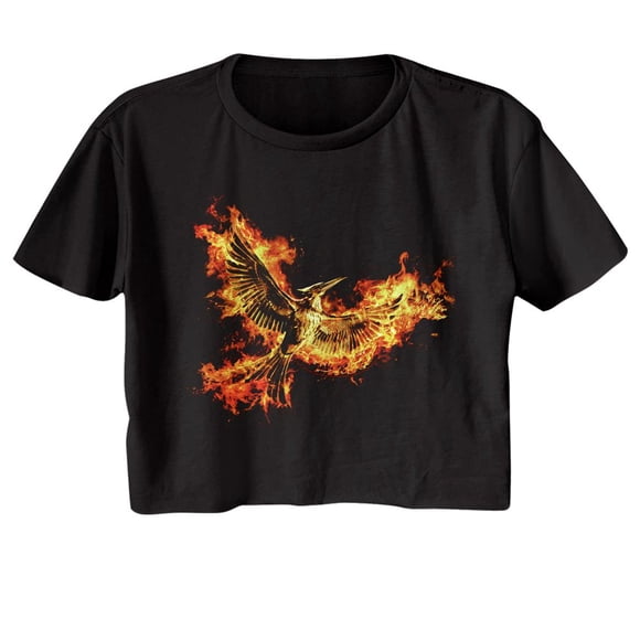 Hunger Games Mockingjay Pt 2 Pin Black Women's Festival Cali Crop T-Shirt S