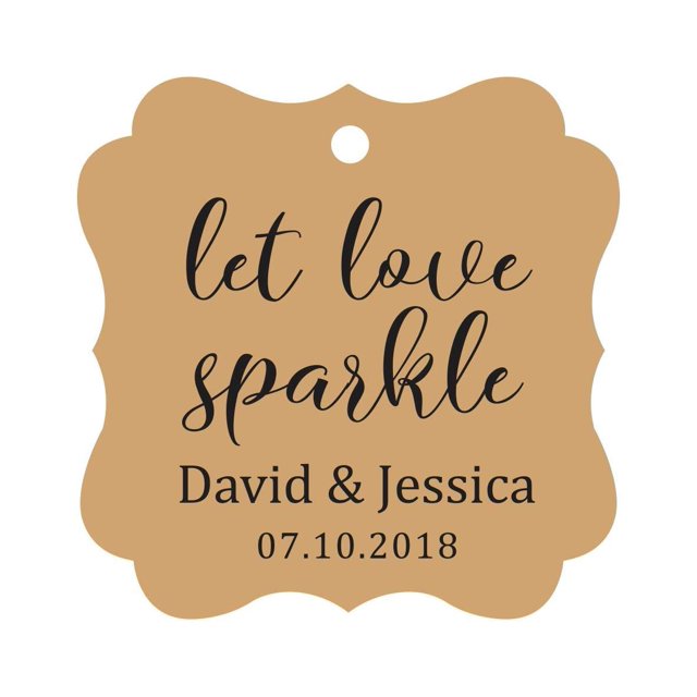 Darling Souvenir Personalized Fancy Frame Paper Tags Wedding Sparklers Let Love Sparkle Custom Hang Tags-Kraft-50 Tags