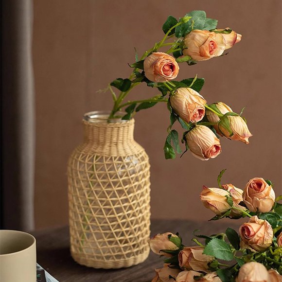 Simulated Rose Flowers - European-Style Antique Burnt Edge Roses, Artificial Floral Arrangement for Home Decor & Wedding Bouquet, Orange, JKODE