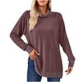 thumbnail image 2 of Timegard Tops for Women High Neck Long Sleeve Side Split Color Block Tshirts Fall Casual Loose Tops, 2 of 8