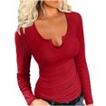 thumbnail image 1 of FAIWAD Womens V Neck Ribbed Knit Tops Long Sleeve Basic Slim Knit Top Stretch Casual Crop Tops, 1 of 5