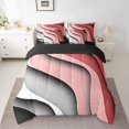 thumbnail image 2 of YST Rasberry Red Pink Grey 7-Piece Comforter Set, Aesthetic Wave Bed in a Bag, Queen, Geometric Stripe, Modern Abstract Bedding Set, 2 of 4
