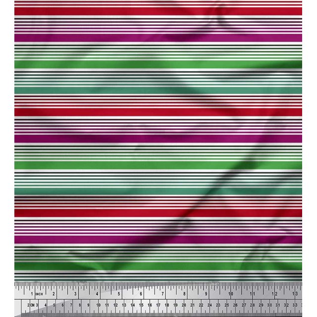Soimoi Poly Georgette Fabric Horizontal Stripe Printed Fabric 1 Yard 52 Inch Wide