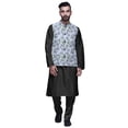 thumbnail image 1 of Atasi Kurta Pyjama Traditionnel Uni à Col Mandarin avec Ensemble de Veste Imprimée, 1 of 3