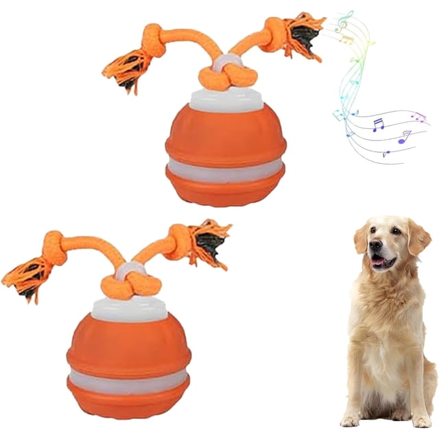 Yobensun Dog Toy-utomatic Dog Walker Interactive Waggle Ball Toy, with Speedy Rolling Action and Wagging Rope, Bite & Wear-Resistant, USB Rechargeable (2PcsRed)