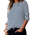 thumbnail image 4 of Yuyuzo Hauts pour Femmes Grande Taille Automne Chandails à Manches Longues Col Rond à Blocs de Couleur Rayés Décontractés Confortables T-Shirts à Enfiler Taille Bleu, 4 of 6