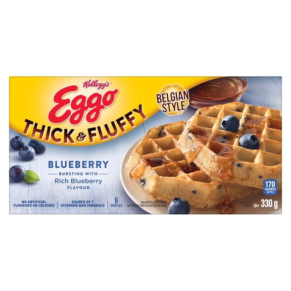 Eggo Belgian Style Frozen Waffles, Thick & Fluffy Blueberry Flavour, Pack of 6, 6 waffles, 330g
