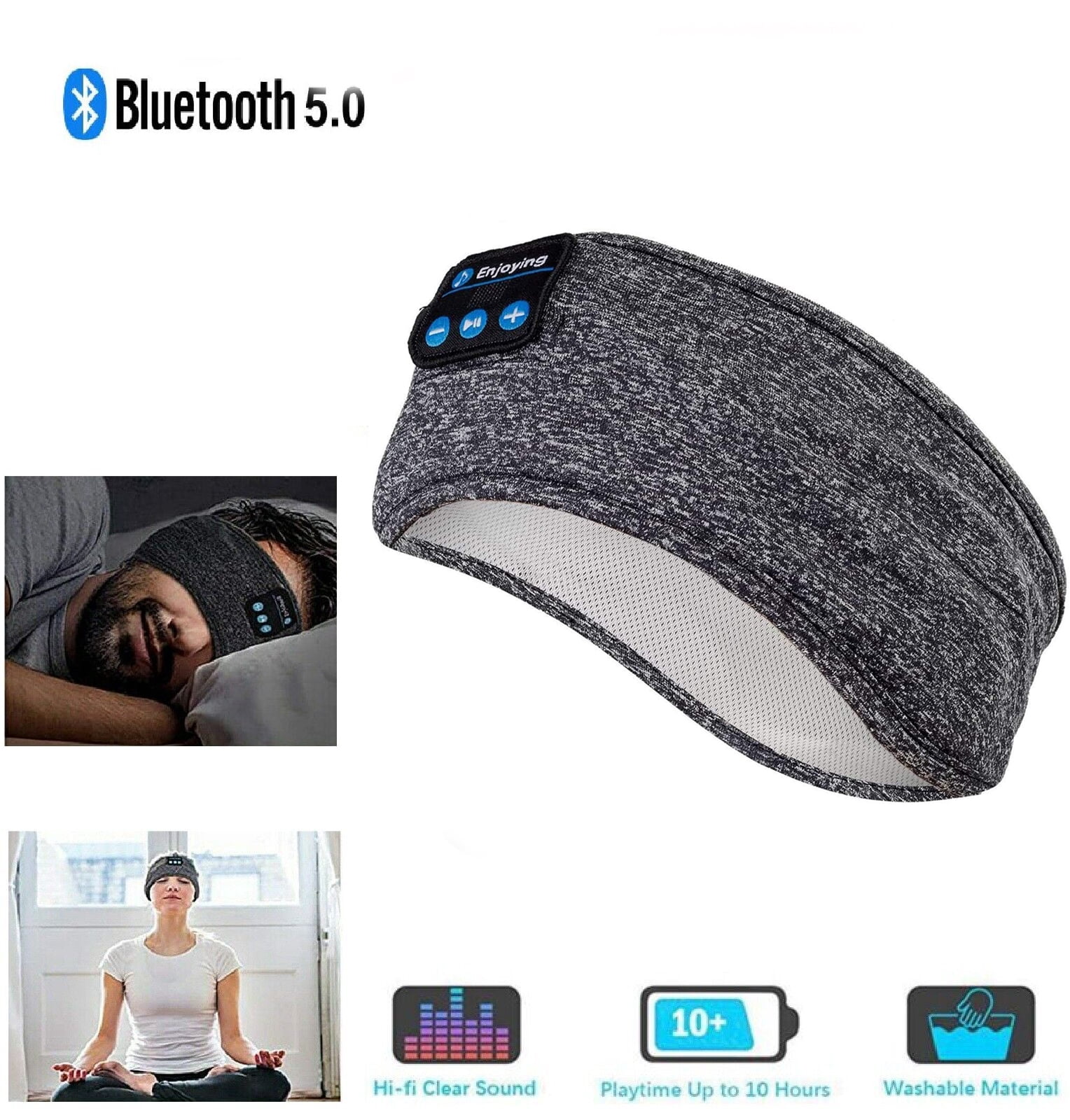 Sleep Headphones Bluetooth Headband, Headband Headphones Wireless Earphones with Ultra-Thin HD Stereo Speakers for Side Sleepers and Workout，Yoga-Grey