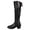Black, variant on Zhanying Women's Knee High Boots Lace Strappy Flat Boots with Chain Fashion Long Boot Thigh High Chunky Heel Leather Boots Round Toe Tall Boots
