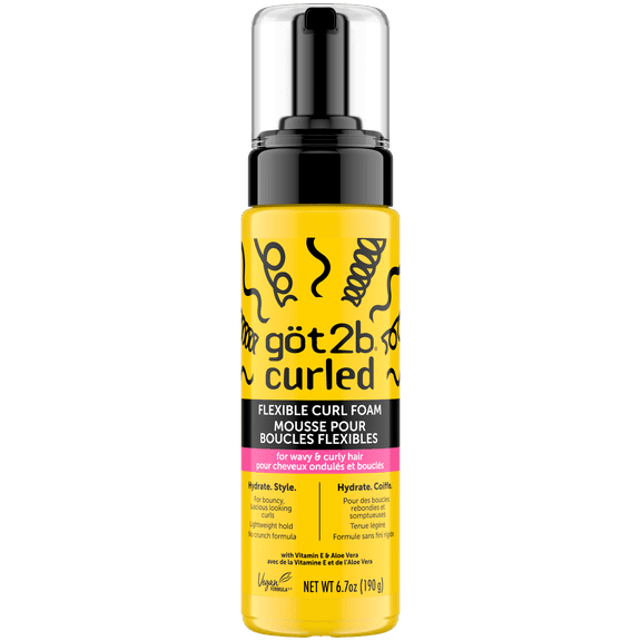 Mousse pour boucles flexibles göt2bMD curled, 190g, pour boucles de type 2 et 3, cheveux ondulés et frisés, pour des boucles rebondies, tenue légère, formule non crispée