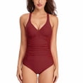 thumbnail image 1 of Women‘s V-Neck One Piece Swimwear Back Cross Tummy Control Bathing Suit, 1 of 9