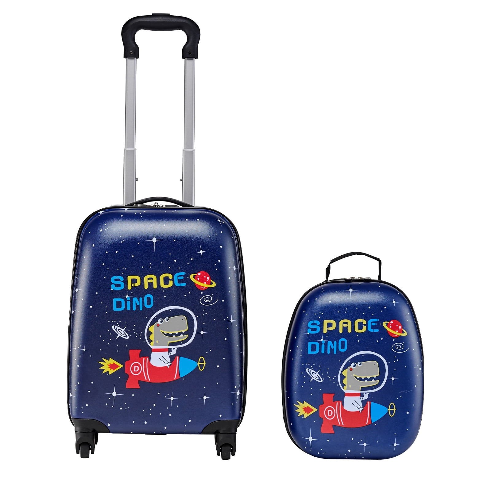VEVOR Kids Luggage Set, 2 Piece, 18 Inch Hardside Rolling Wheels Suitcase with Hard-Shell Backpack, Dinosaur Kids Carry on Luggage Set