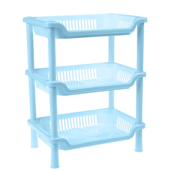 Skimsklo Rectangular 3-Tier Storage Rack for Bathroom Kitchen Floor Standing Organizer Shelf Plastic Shelving Unit with Sturdy Support for Home Bathroom Organization, Multi-Purpose Utility Cart for