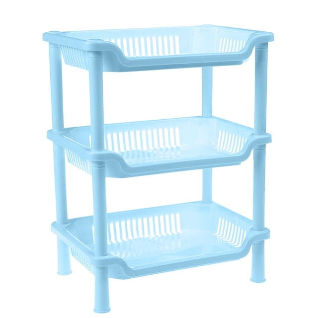Skimsklo Rectangular 3-Tier Storage Rack for Bathroom Kitchen Floor Standing Organizer Shelf Plastic Shelving Unit with Sturdy Support for Home Bathroom Organization, Multi-Purpose Utility Cart for